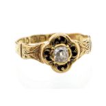 A Georgian diamond and 18ct gold mourning ring, the central old cut diamond weighing approx 0.