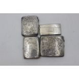 Three early 20th Century profusely engraved cigarette cases and a plain card case, various dates and