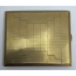 An Art Deco 9ct gold pocket cigarette case, geometric engine turned decoration,  internal engraved