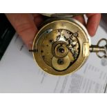 A French silver pair cased pocket watch, round white enamel dial, Roman numerals and outer seconds