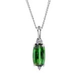 A tourmaline and diamond 14ct white gold pendant, comprising elongated cushion cut tourmaline approx