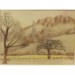 Henry (Harry) Epworth Allen RBA, PS (1894-1958), Winterscape with Church, watercolour, signed,