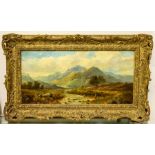 19th Century School River mountain landscapes with figures  oil on canvas, a pair., 18 x 39.5cm