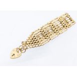 A 9ct gold gate bracelet, width approx 20mm, padlock clasp, length approx 18cm, links marked 375,