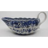 An 18th century Derby blue and white Chinoiserie sauce boat, approx 23cm long x 10cm high