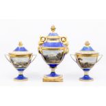 An early 19th Century Chamberlain Worcester garniture, circa 1820 painted with topographical