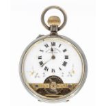 A Hebdons Patent swiss 8 day open faced pocket watch, white enamel dial with gilt exhibition window,