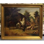 In the manner of John F Herring Jnr Farmyard Scene with Horses, Pony, Pigs, Goat, Fowl, Barn and