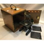Prior dissecting microscope, 1950’s, in wooden case, along with Henry Crouch Microscope c1880 in