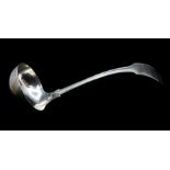 A 19th Century Dutch .833 standard silver fiddle and thread pattern soup ladle, by van Kempen &