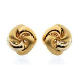 A pair of 18ct gold earrings, floral design with matt and polished petals, size approx 20mm, post