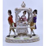 A group of Continental 18th Century style porcelain figural groups to include: Lady in sedan with