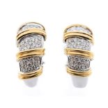 A pair of Italian Nabucco diamond set 18ct gold two tone gold hoop earrings, alternate rows of
