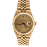 Rolex- an 18ct yellow gold gents Rolex Oyster perpetual Datejust, gold tone dial, applied gold