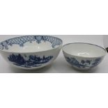 An 18th century Worcester blue and white punch bowl, approx 23.5cm diam; together with another