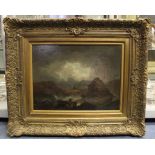 attributed to George Morland (1763-1804) Shipwreck with figures  oil on canvas, 28 x 37.5 cm, framed