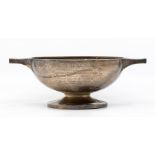 A George V silver plain two handled large quaich style bowl, engraved with presentation