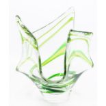 A  Max Verboeker Maastrict glass studio centre bowl triform with clear glass and green and yellow
