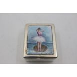 A Victorian silver and enamel cigarette case, the cover decorated with actress Topsie Sinden in