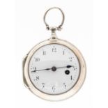 A George III silver open faced pocket watch, white enamel dial, black Arabic numerals and dot