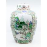 A Chinese large famille verte ovoid jar and a cover, Qing dynasty, Kangxi period (1667-1722),