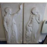 A pair of marble plaques, 20th Century, depicting biblical figures, one depicting Mary and Jesus,