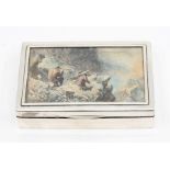 A late Victorian silver mounted cigarette case, the cover inset with watercolour depicting deer