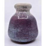 Ruskin Pottery: A Ruskin Pottery ovoid vase with purple and silver/grey high fired glaze. Height