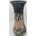 A Moorcroft slender vase, Cluny pattern, designed by Sally Tuffin, impressed marks to base, approx