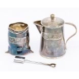 A Contemporary silver two piece part tea service comprising a sack shaped sugar bowl and sugar