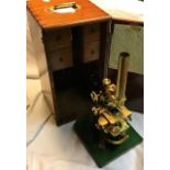 Joseph Casartelli of Manchester, Research Microscope c1862.  16” tall. in wooden case.