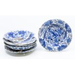 Six Chinese blue and white dishes, Qing dynasty, Kangxi period (1667-1722), comprising a pair of