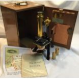 R & J Beck The British Students Microscope c1899. In good condition in wooden case with key.