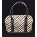 Aquascutum London- A ladies Aquascutum carry handbag, coated cream, blue, brown check canvas, zip