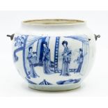 A Chinese blue and white ovoid hanging jardiniere, Qing dynasty, Kangxi period (1667-1722), the