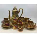 A matched Royal Worcester fruit painted coffee set, 1920s to post-war, painted with peaches, apples,