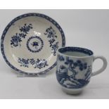 An 18th century Liverpool blue and white Chinoiserie tea cup; and a Liverpool blue and white saucer,