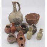 Antiquities - a Roman oil lamps; small bottle vessels, etc