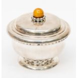 A Continental 900 standard silver bowl and cover,  the cover with circular amber coloured finial