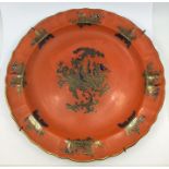 A Mason's Ironstone Chinese Dragon charger, pattern no: C1539, red ground decorated with four claw