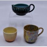 Ruskin Pottery: 2 pieces of Ruskin eggshell porcelain, a small teabowl with yellow and brown