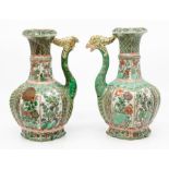 A pair of Chinese Qing dynasty, Kangxi period (166701722) famille verte phoenix kendi, each of