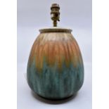 Ruskin Pottery: A Ruskin Pottery lamp base with green and brown glaze, height approx 30cm with