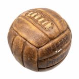 A circa 1940's Webber, London, Premier football, won in a raffle after the 1946 F.A. Cup Final.