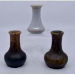 Ruskin Pottery: 3 Ruskin Pottery miniature globe and shaft vases including high fired pale blue