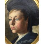 portrait oil on board 19th Century English School of a young boy in sailor suit in oval gilt