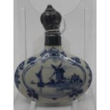 A Delft blue and white ovoid scent bottle, silver topped, approx 7.5cm high x 6cm wide