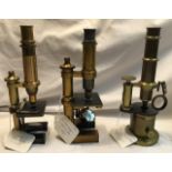 Microscopes: E Leitz stand lll c1890, C Reichert stand lll, c1887, Drum microscope in the style of