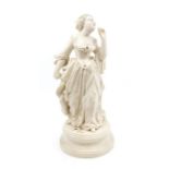 A Victorian parian figure of a maiden in 18th Century dress, on plinth base, 30.5cm high