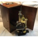 Bausch & Lomb brass Continental microscope c1903, serial number 43710. Rack & pinion focus, fine
